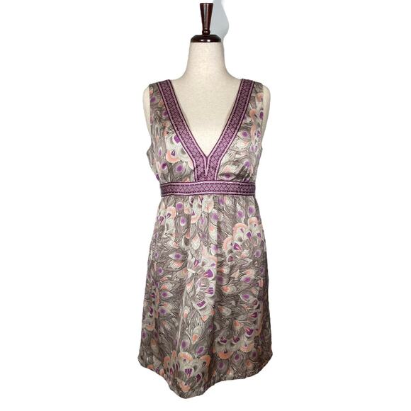 H&M Dresses & Skirts - H&M Purple Peacock Print V-Neck Tie Waist Dress Size: US 14